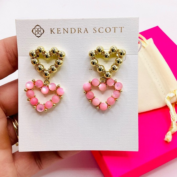 Kendra Scott Ashton Heart Drop Gold and Pink Heart Earrings - Picture 5 of 6